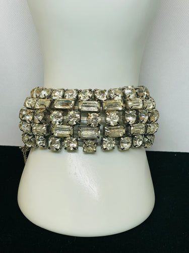 Silver 5 Row Rhinestone Bracelet